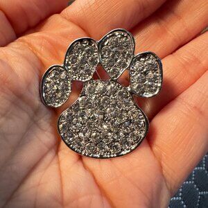 Rhinestone Paw Print Brooch or Pendant | Sparkly Pet Lover Gift Silver Tone Pin